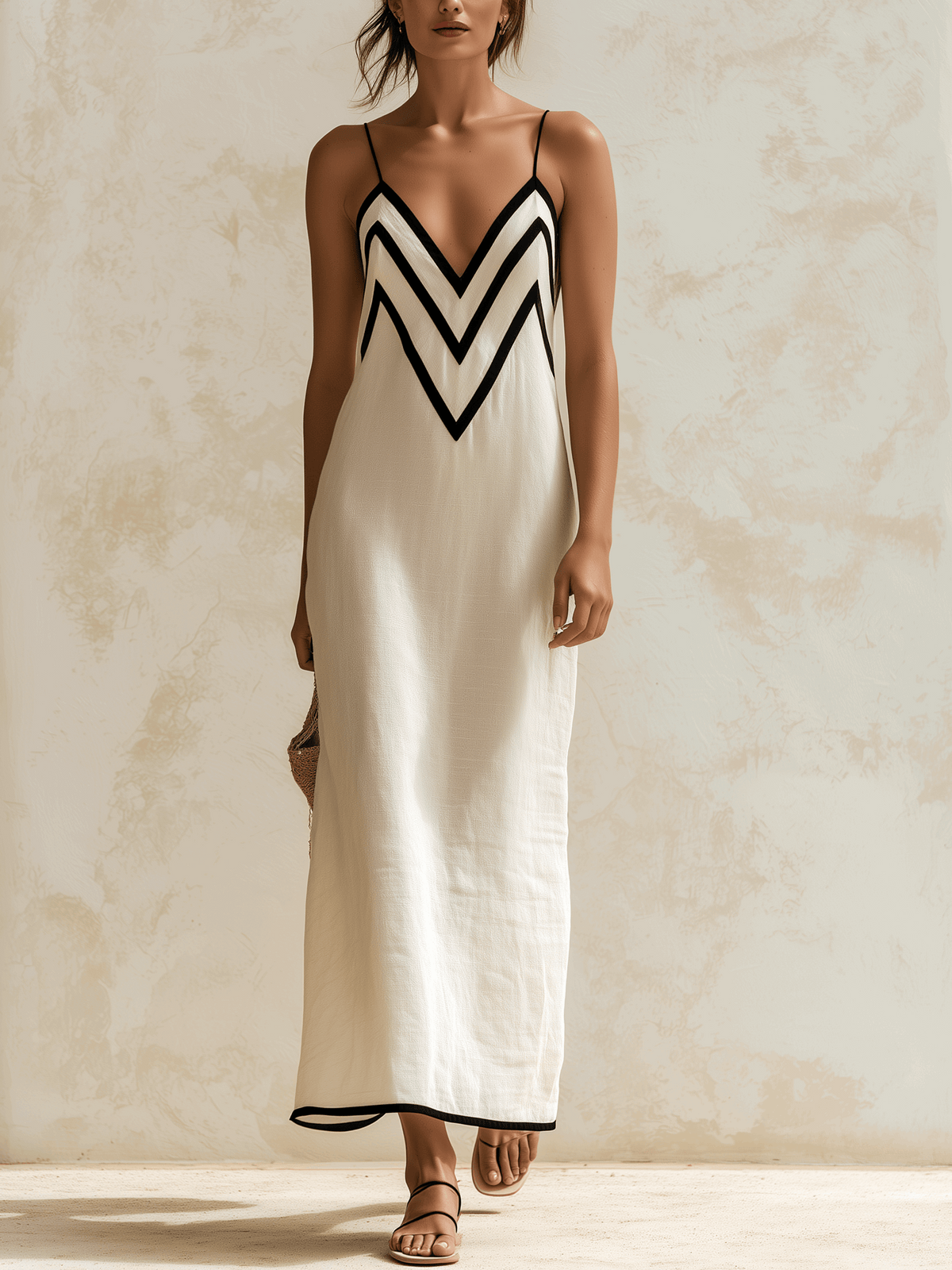 Marisa | Vestido Largo Chevron con Contraste
