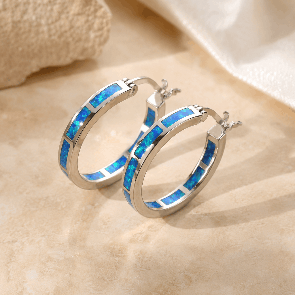 Pendientes Chic Circulares con Ópalo de Fuego Azul