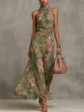 Lidia | Vestido Maxi Halter Floral Elegante