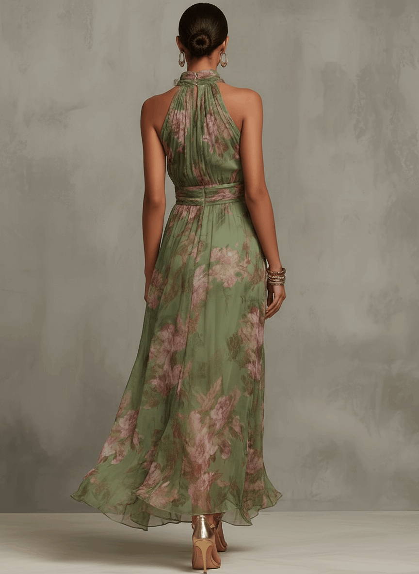 Lidia | Vestido Maxi Halter Floral Elegante