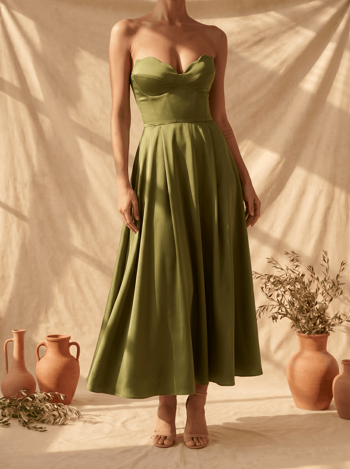 Liora | Vestido Midi Elegante Sin Tirantes