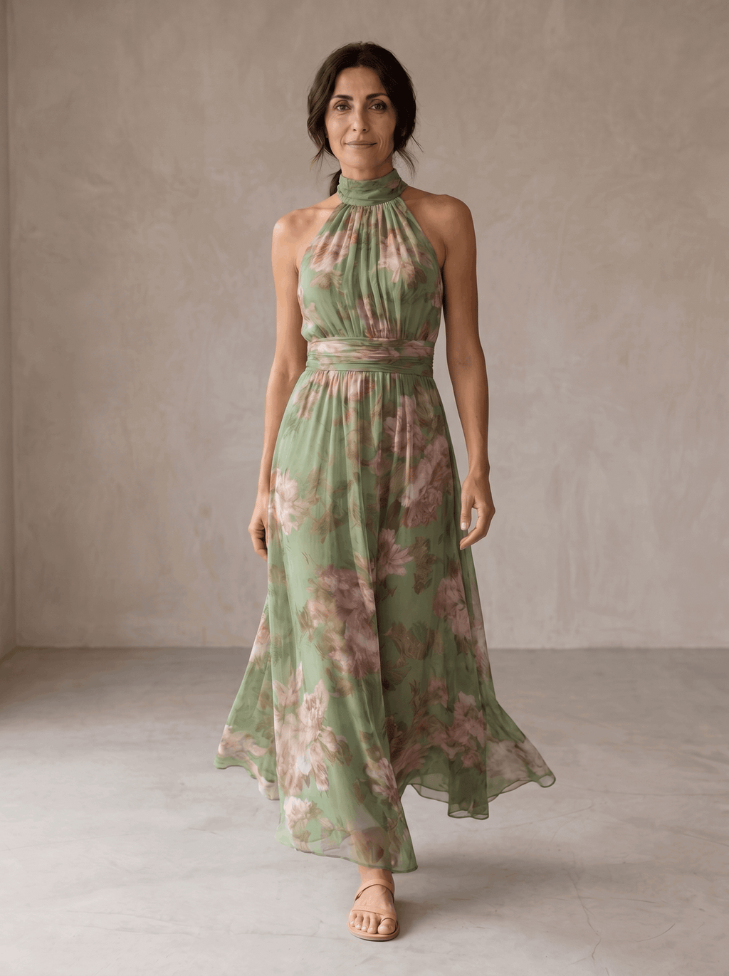 Lidia | Vestido Maxi Halter Floral Elegante